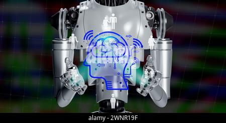 robotic render working with  human making new idea in business , artificial intelligence development for people of many ages for everday ,  technology Stock Photo