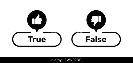 True and False buttons with like and dislike symbols black color. True and False buttons with thumbs up and thumbs down symbols. Stock Vector