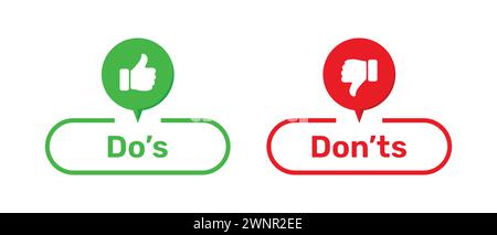 Do's and Don'ts buttons with like and dislike symbols green and red ...