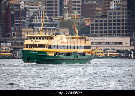 Manly Ferry, the MV Freshwater leaves Circular Quay heading to Manly wharf,Sydney,Australia Stock Photo