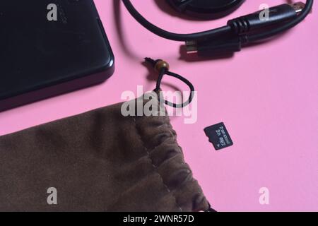 4 September 2023, Photos about laptop technology, headphones, flash drives, data cables, Wonosobo, Indonesia Stock Photo