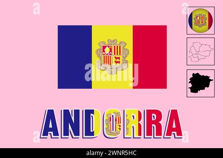 Andorra map and Andorra flag vector drawing Stock Vector