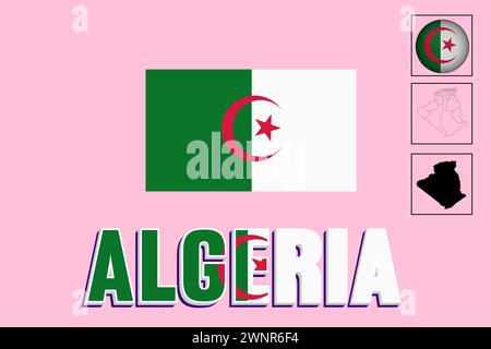 Algeria map and Algeria flag vector drawing Stock Vector