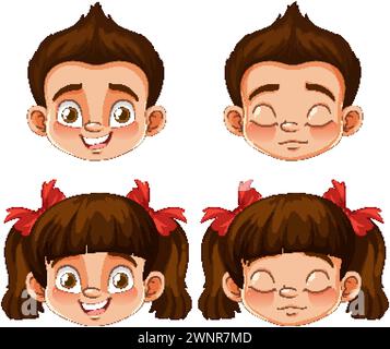 Four cartoon faces showing different expressions Stock Vector