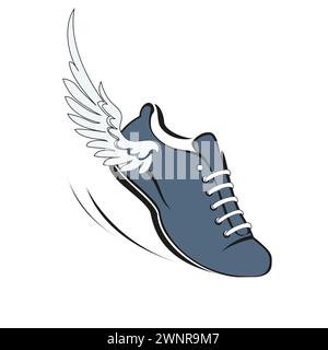 Sports shoes for running, running shoe with a wing. Vector illustration. Stock Vector