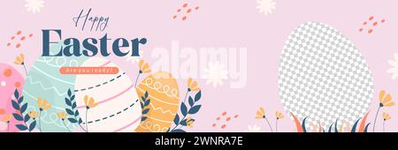 Happy Easter, Colorful eggs with flowers for banner, poster on transparent background, flat vector illustrations Stock Vector