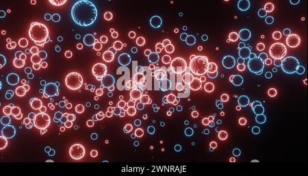 Neon multi-colored bubbles fly and glow on a black background Stock Photo