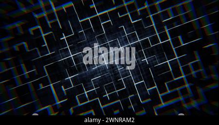 Digital landscape with cube particle. Digital data grid technology background. Stock Photo