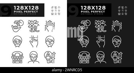 Neurology disease linear icons set for dark, light mode Stock Vector