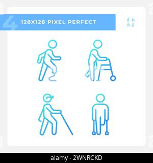 Leg amputation gradient linear vector icons set Stock Vector