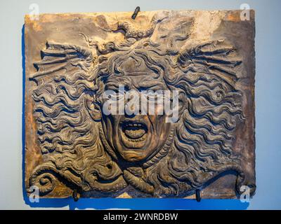 Triton fighting sea monster by a Florentine pupil of Andrea del Verrocchio active in Rome (Michele Marini from Fiesole?) - Terracotta painted in monochrome, 1485-1495 ca. - Museo di Roma, Italy Stock Photo