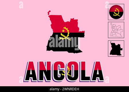 Angola map and Angola flag vector drawing Stock Vector