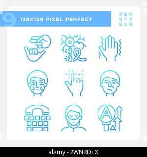 Neurology disease gradient linear vector icons set Stock Vector