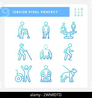 People with amputation gradient linear vector icons set Stock Vector