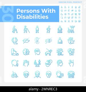 People with disabilities gradient linear vector icons set Stock Vector