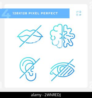 People with sensory impairment gradient linear vector icons set Stock Vector