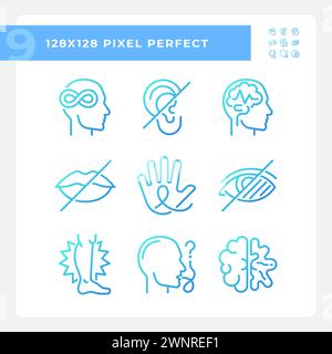 People with perception disorders gradient linear vector icons set Stock Vector