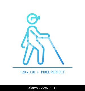 Blind with cane gradient linear vector icon Stock Vector