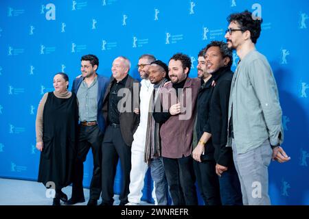 Regisseur Nelson Carlos De Los Santos Arias, Sprecher Jhon Narváez und Fareed Matjila und Sounddesigner Nahuel Palenque während des Photocalls zum Film Pepe anlässlich der 74. Internationalen Filmfestspiele Berlin. / Director Nelson Carlos De Los Santos Arias, Voice Cast Jhon Narváez and Fareed Matjila and Sounddesigner Nahuel Palenque during the photocall for the film Pepe on the occasion of the 74th Berlin International Film Festival. snapshot-photography/K.M.Krause *** Director Nelson Carlos De Los Santos Arias, Voice Cast Jhon Narváez and Fareed Matjila and Sound Designer Nahuel Palenque d Stock Photo