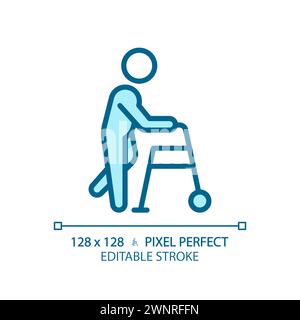 Walker assistance light blue icon Stock Vector