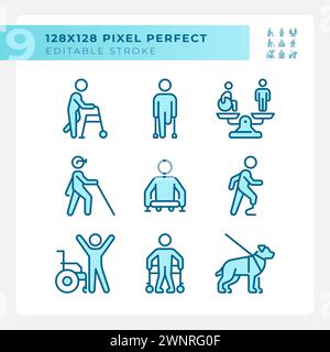 People with amputation light blue icons Stock Vector