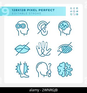 People with perception disorders light blue icons Stock Vector
