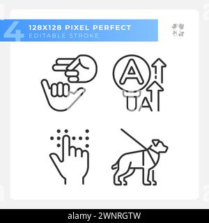 Accessibility for sensory disabilities linear icons set Stock Vector