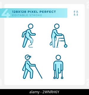 Leg amputation light blue icons Stock Vector