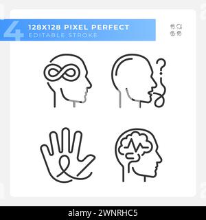 Neurology diseases linear icons set Stock Vector