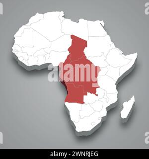 Middle Africa location within Africa 3d isometric map Stock Vector