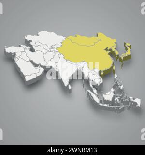 East Asia location within Asia 3d isometric map Stock Vector