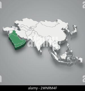 Arabian Peninsula location within Asia 3d isometric map Stock Vector
