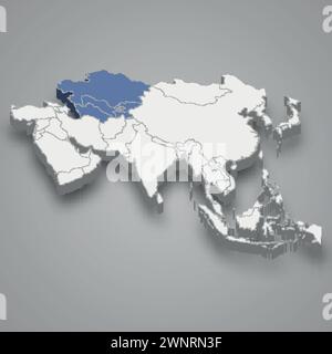 Central Asia location within Asia 3d isometric map Stock Vector