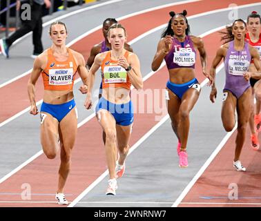 Femke Bol gold medallist with Lieke Klaver (NED) in action during the Women 400m final during the World Athletics Indoor Championships 2024 on March 3, 2024 at The Emirates Arena in Glasgow, Great Britain Credit: Erik van Leeuwen/SCS/AFLO/Alamy Live News Stock Photo