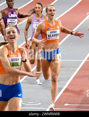 Femke Bol gold medallist with Lieke Klaver (NED) in action during the Women 400m final during the World Athletics Indoor Championships 2024 on March 3, 2024 at The Emirates Arena in Glasgow, Great Britain Credit: Erik van Leeuwen/SCS/AFLO/Alamy Live News Stock Photo