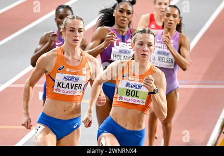 Femke Bol gold medallist with Lieke Klaver (NED) in action during the Women 400m final during the World Athletics Indoor Championships 2024 on March 3, 2024 at The Emirates Arena in Glasgow, Great Britain Credit: Erik van Leeuwen/SCS/AFLO/Alamy Live News Stock Photo