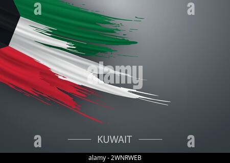 3d grunge brush stroke flag of Kuwait, Template poster design Stock Vector