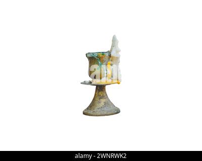 Antique candlestick holder with candle isolated on white background Stock Photo
