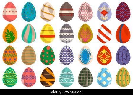Illustration on theme celebration holiday Easter with hunt colorful bright eggs, set consisting of hunt different Easter eggs, set hunt beautiful East Stock Vector