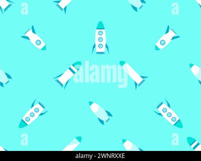 Spaceships seamless pattern. Orbital launch vehicle. Space rockets in flat style. Spaceships for space exploration and interplanetary flights. Design Stock Vector