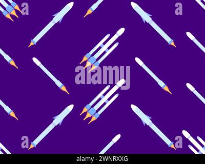 Spaceships seamless pattern. Orbital launch vehicle. Space rockets in flat style. Spaceships for space exploration and interplanetary flights. Design Stock Vector