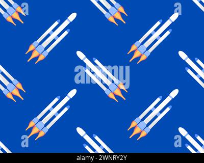 Spaceships seamless pattern. Orbital launch vehicle. Space rockets in flat style. Spaceships for space exploration and interplanetary flights. Design Stock Vector
