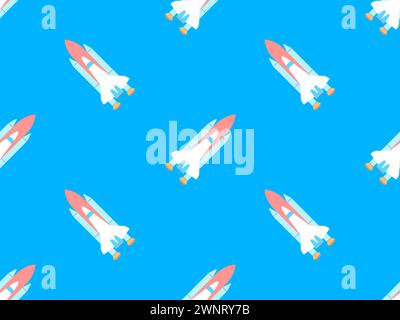 Spaceships seamless pattern. Orbital launch vehicle. Space rockets in flat style. Spaceships for space exploration and interplanetary flights. Design Stock Vector