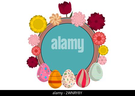 Illustration on theme celebration holiday Easter with hunt colorful bright eggs, banner consisting of hunt different Easter eggs, hunt beautiful Easte Stock Vector