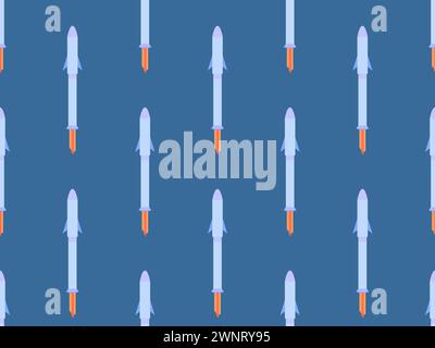 Spaceships seamless pattern. Orbital launch vehicle. Space rockets in flat style. Spaceships for space exploration and interplanetary flights. Design Stock Vector