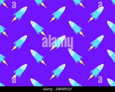 Spaceships seamless pattern. Orbital launch vehicle. Space rockets in flat style. Spaceships for space exploration and interplanetary flights. Design Stock Vector