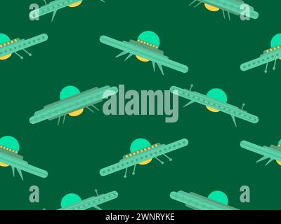 Ufo seamless pattern in flat style. Background with alien spaceships and space flying saucers. Alien spaceships. Design for print, banners and adverti Stock Vector