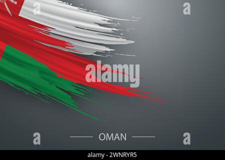 3d grunge brush stroke flag of Oman, Template poster design Stock Vector