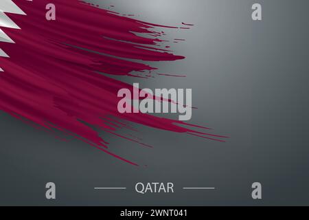 3d grunge brush stroke flag of Qatar, Template poster design Stock Vector