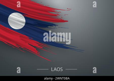 3d grunge brush stroke flag of Laos, Template poster design Stock Vector